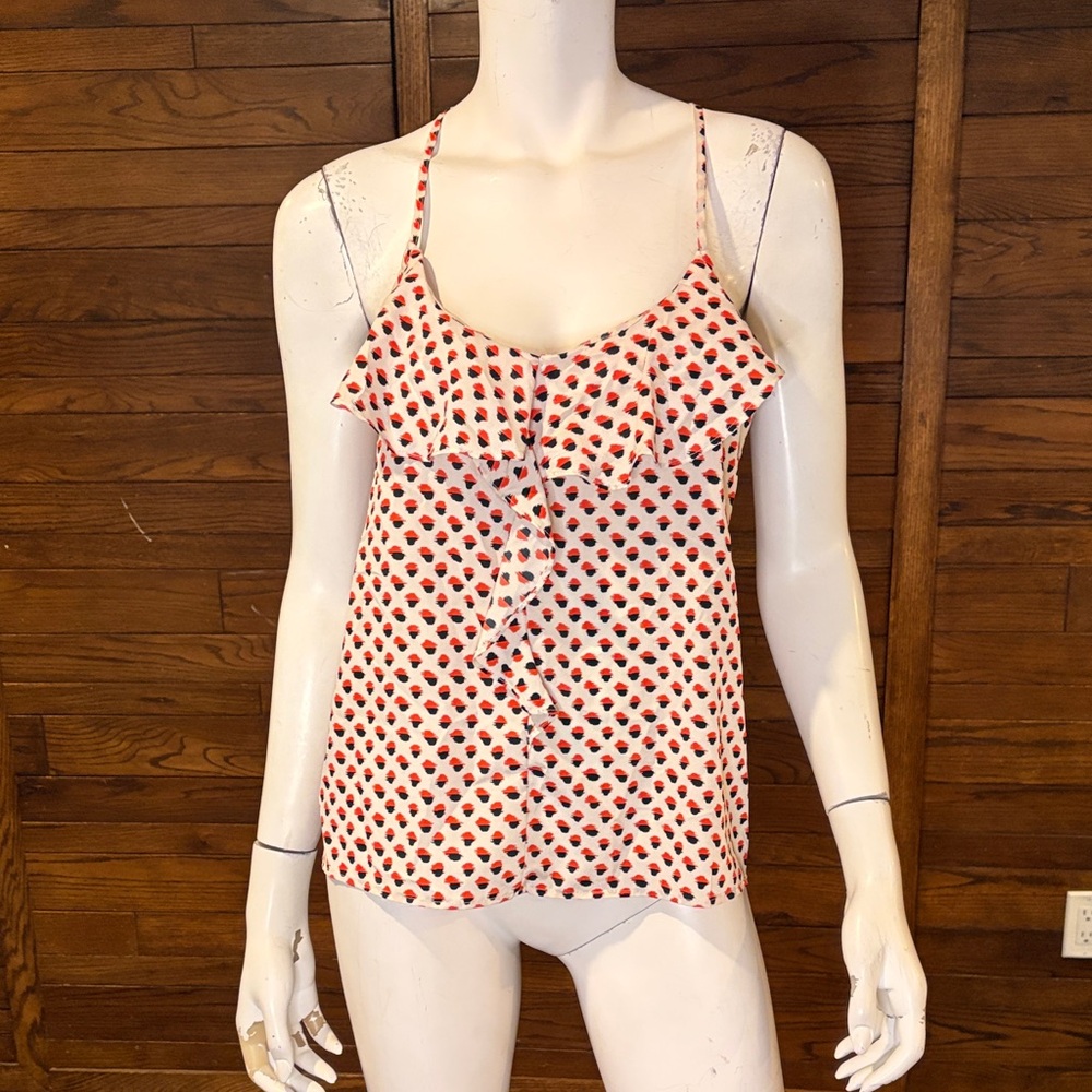 one clothing White Spaghetti Ruffle Tank with Red Heart Motif